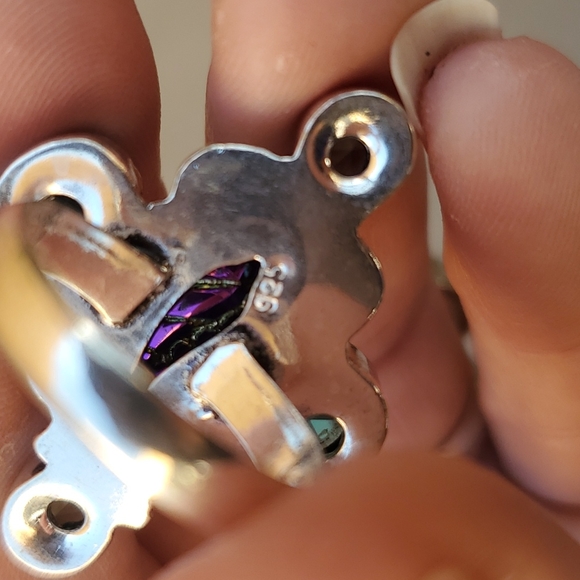 New Carved Rainbow Hematite and Blue Topaz 925 Silver Ring. - Picture 5 of 5